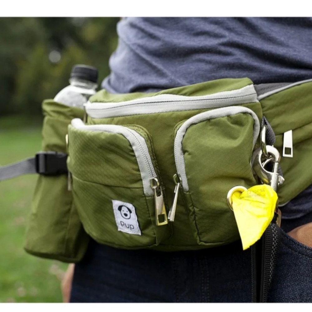 Olive Green Dog Walking Pup Pouch Fanny Pack